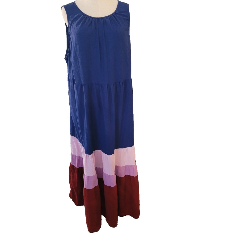 Ava & Viv Womens Bold Colorblock Tiered 100% Cotton Maxi Dress 1X Boho Lagenlook
